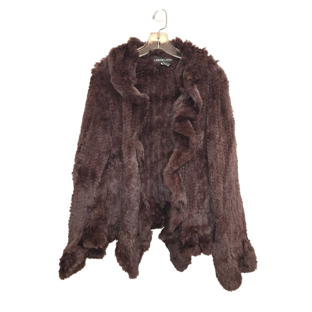 Adrienne Landau Brown Rabbit Fur Jacket/Cardigan M Flared Sleeves